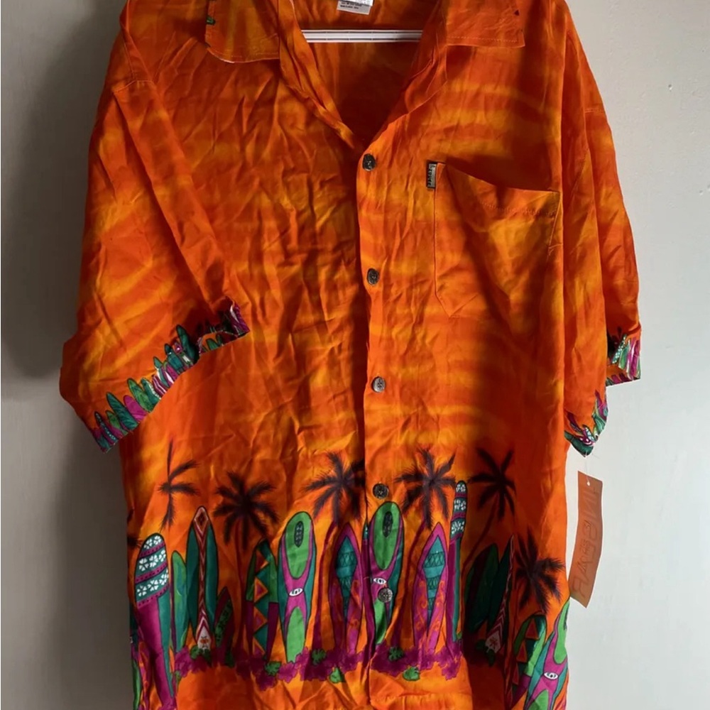 In Gear Men's Hawaiian Shirt New Bright Orange Palm Trees Surf Board XXL